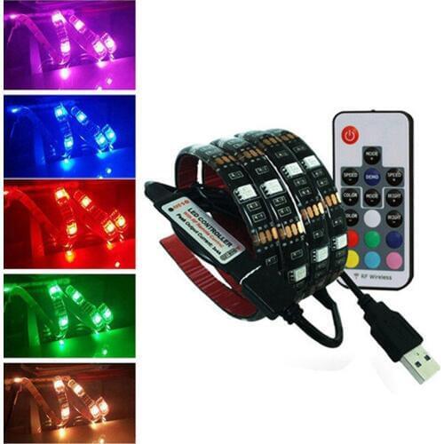 New arrived USB 5V LED Strip 5050 RGB TV Background Lighting Kit Cuttable with 17Key RF Controller or Mini 3Key Controller