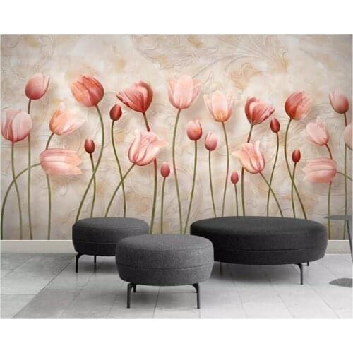 Beibehang papel de parede papier peint Interior decoration painting simple tulip marble relief TV sofa background 3d wallpaper