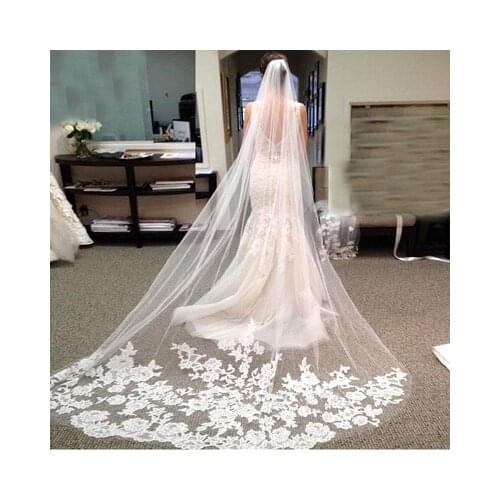 One Layer Lace Edge White Ivory Catherdal Wedding Veil Long Bridal Veil Cheap Wedding Accessories Veu De Noiva Bridal Veil
