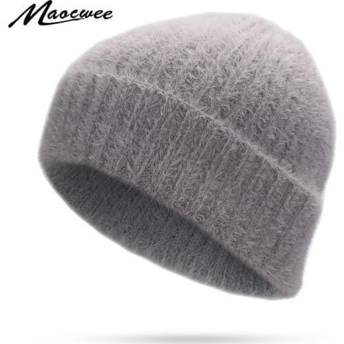 Simple Rabbit Fur Beanie Hat for Women Winter Skullies Warm Gravity Falls Cap Gorros Ladies Wool Angora Hat Female Beanie Hats