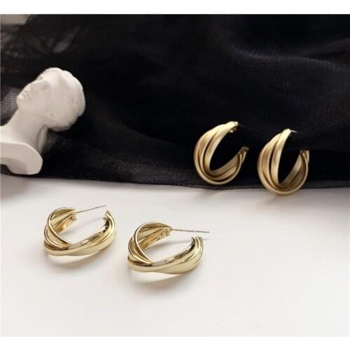 Simple Matte Multi Layers Hoops Earrings Cute C Shape Ear Rings