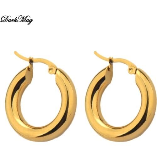 DarkMag Simple Solid Heavy Hoop Earrings Stainless Steel Gold Circle Huggie Earrings for Women Fashion Jewelry Brincos 2020