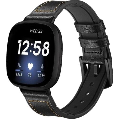 Band for Fitbit Sense/Versa 3 Bands Genuine Leather Silicone Hybrid Wrist Bracelet for Fitbit Versa 3 Wristband Men Women