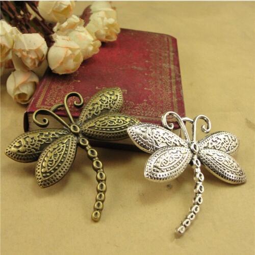 RONGQING 10pcs/lot Animal Dragonfly Charms Ancient Bronze Ancient silve charms pendant fit DIY for bracelet necklace 60*60MM