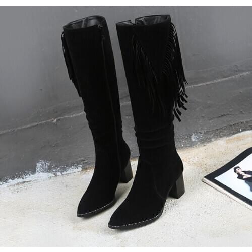 Oversized -17 thigh high boots knee high boots over the knee boots women ladies boots Fringe side zipper