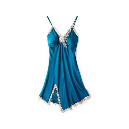 Sexy Backless Nightgown Summer Womens Lace Strap Nightdress Silky Satin Nighty Dress With Chest Pads Sleep Gown Home Wear