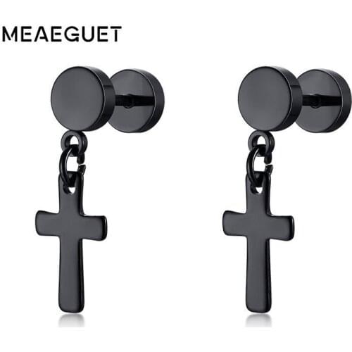 Barbell Dumbbell and Corss Drop Earrings for Men Women Stainless Steel in Black Silverly Golden