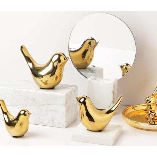 Nordic Ceramic Plating Golden Bird Figurines Home Decoration Living Room Study Decorative Animal Sculpture Modern Art Ornaments