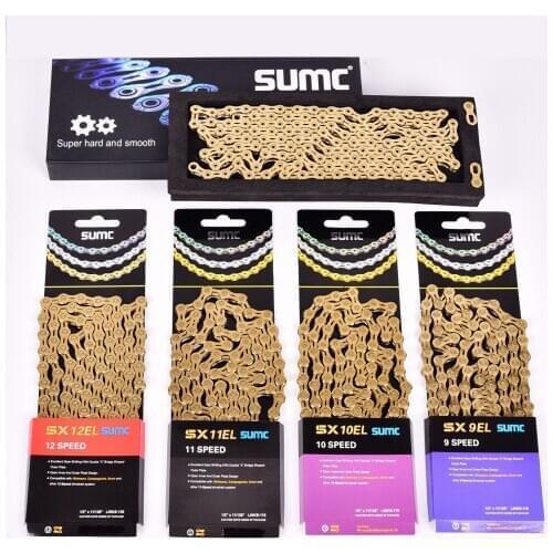 Sumc new 116L Gold Bike Chain SX8 X9 X10 X10sl X11EL Super Light For 8 9 10 11Speed MTB/Road Bicycle Compatible SRAM