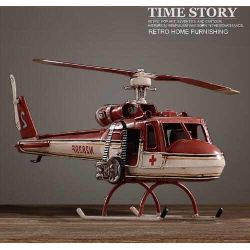 Vintage combat helicopter model retro luxury iron art fighters model ornament home decoration of living room or TV cabinet