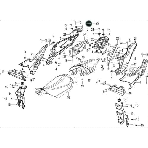 Seat tail light side cover plastic parts page of Benelli TNT135 TNT125