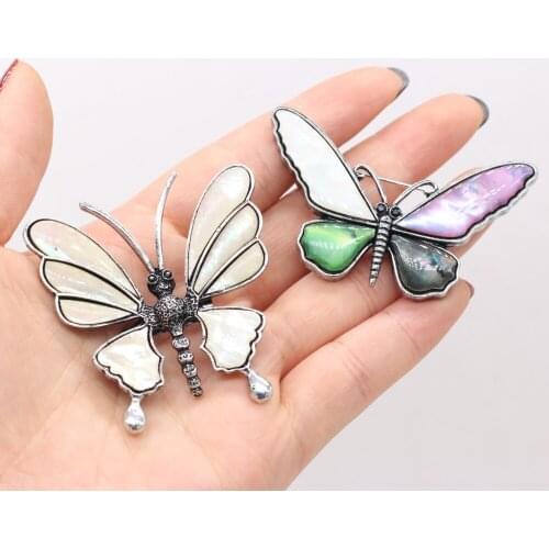 Womens Brooch Natural Shell Butterfly-Shaped For Jewelry Making DIY Necklace Pendant Clothes Shirts Accessory