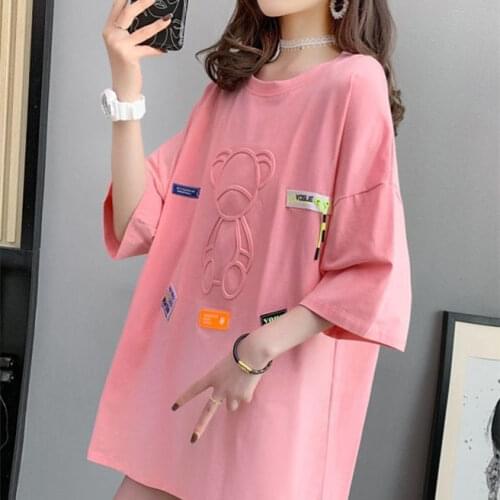 Large Size Mid-length Short-sleeved T-shirt Women Summer 2021 New Korean Version Loose Half-sleeved Top T-shirt Kawaii Clothes