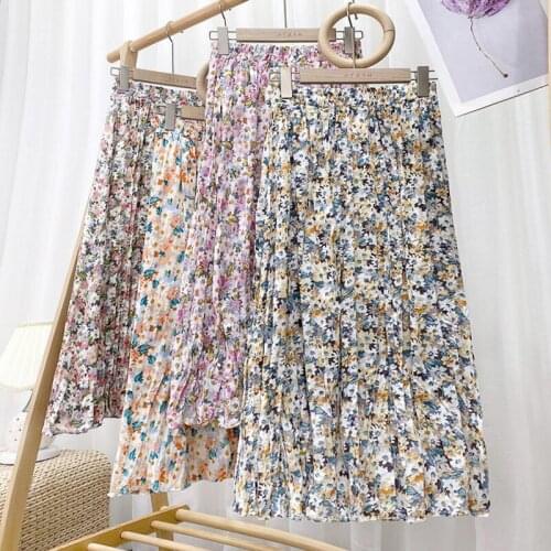 2021 Summer New Printed Casual Wrinkled Loose High Waist Skirt Slimming Fashion Vintage Floral Mid-Length Skirt Femme Jupe zh320