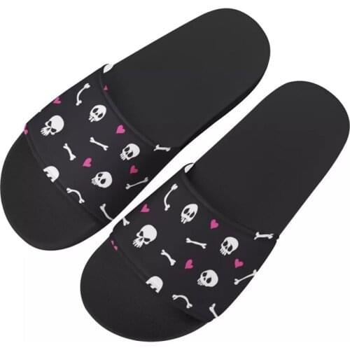 WHEREISART Black Skull Prints Womens Flip Flop Shoes Summer Female male Kids Indoor Non-Slip Slipper Zapatos Mujer Dropshipping