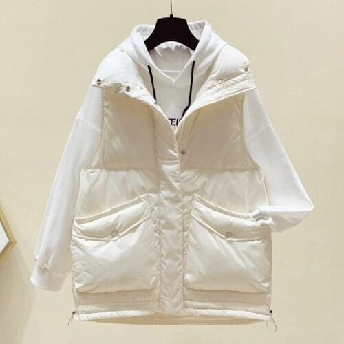 2021 Spring Autumn Korean Plus Size Women Solid Down Vest Loose Zipper Sleeveless Jacket Waistcoat Coat Female Tops Tide G906