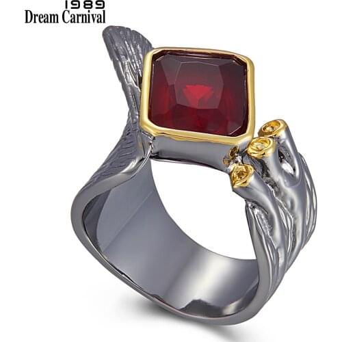 DreamCarnival1989 Exaggerated New Gothic Ring for Women Split Flap Open Top Red Square Zirconia Personality Female Rings WA11779