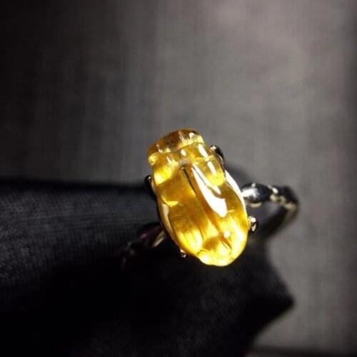 Natural Gold Rutilated Quartz Women Adjustable Ring Rare 925 Silver 11*5.5mm PI XIu Sphere Ball Beads AAAAAA Genuine