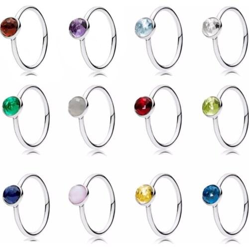 CHAMSS Fashion S925 Sterling Silver Twelve Months Water Drop Shining Zircon Ring Original High Quality 1: 1 Jewelry DIY