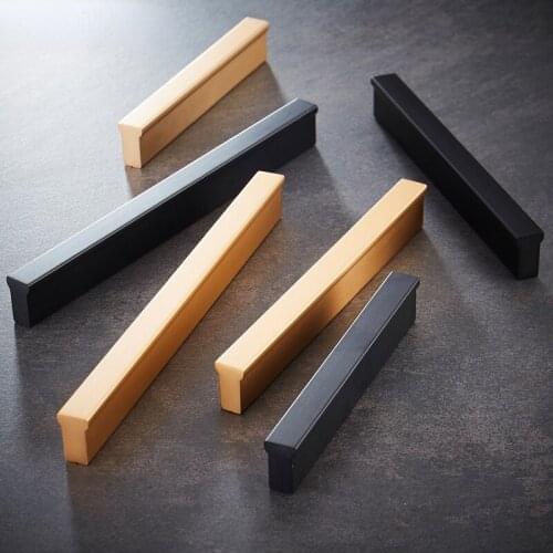 Aluminum Alloy Gold Black Cabinet Handles Kitchen Door Handles Wardrobe Drawer Handles Modern Style Furniture Hardware