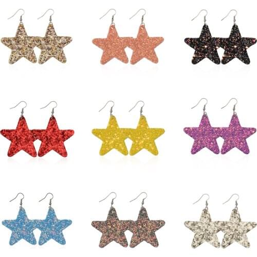 2020 New Fashion Glitter Star Leather Dangle Earrings Womens Unique Gifts Leather Geometric Oorbellen Women Jewelry Bijoux