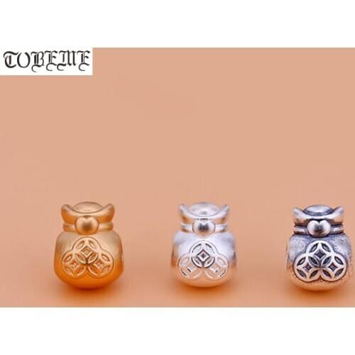 3D 100% 999 Silver Money-Bag Beads Silver Good Luck Beads DIY Jewelry Findings Loose Beads Lucky Symbol bead
