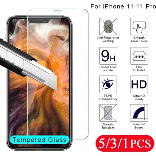 5/3/1Pcs tempered glass for iphone 11 pro X XR XS MAX 8 7 6 6S plus SE 2020 smartphone phone screen protector protective film