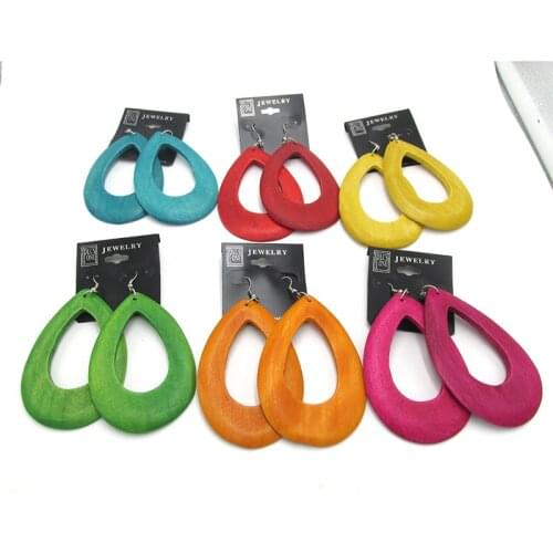 10pairs/lot Newest 6cm Drop Wood Earrings can mixed 6 colors