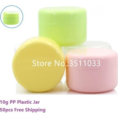 50pcs/Lot 10G Small Plastic Round Empty Refillable Cosmetic Cream Jar Cute Pink Yellow White Green Balm Storage Container 10ml