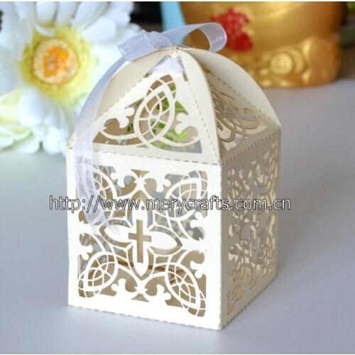 50pcs,Weddings Deoration Laser Cut "cross" Favor Box Personalized Wedding Box