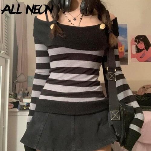 Женские полосатые футболки ALLNeon China At AliExpress