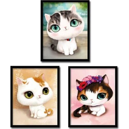 DIY Diamond Painting Cartoon Cats Cross Stitch Animal Decor Full Round Embroidery Painting Handicrafts Mosaic Home Wall Decorate