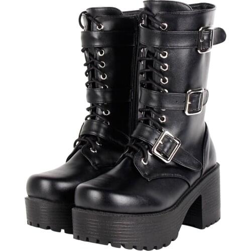 Angelic imprint mori girl Women motorcycle shoes lady high heels lolita punk boots woman princess dress pumps buckles 35-40 8cm