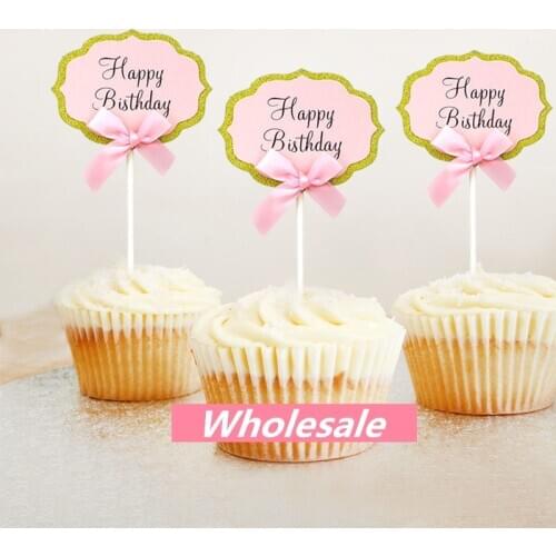 Glitter Happy Birthday Cake Topper Acrylic Letter Pink Blue Cake Top Flag Decoration for Girls Birthday Party Wedding Supplies