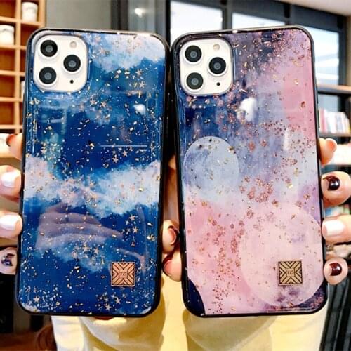 Glitter Marble Case for iPhone 12 11 Pro Max SE 2020 XR XS 8 7 Plus Gold Foil Epoxy Back Cover Colorful Protection Phone Fundas