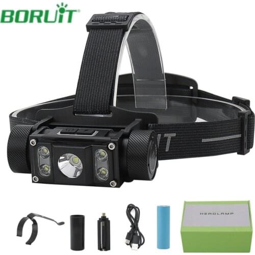 BORUiT 6000LM LED Headlamp Rechargeable Waterproof Headlight TYPE-C XM-L2+4*XP-G2 21700 Head Torch for Camping Hunting Fishing
