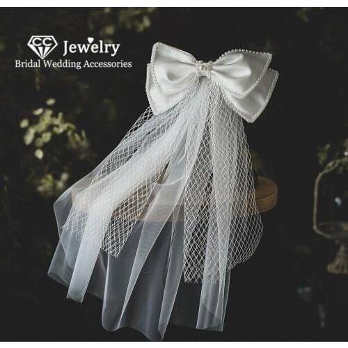 CC Veils Wedding Accessories for Women Bridal Headdress Engagement Hair Ornaments Butterfly Shape Pearl Veil Double Layer QS125