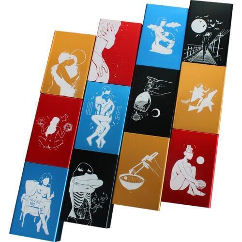 20 Sticks Creative Designs Black Red Blue Gold Metal Aluminum Sliding Cigarette Case Box For Man Custom LOGO Laser Engraving