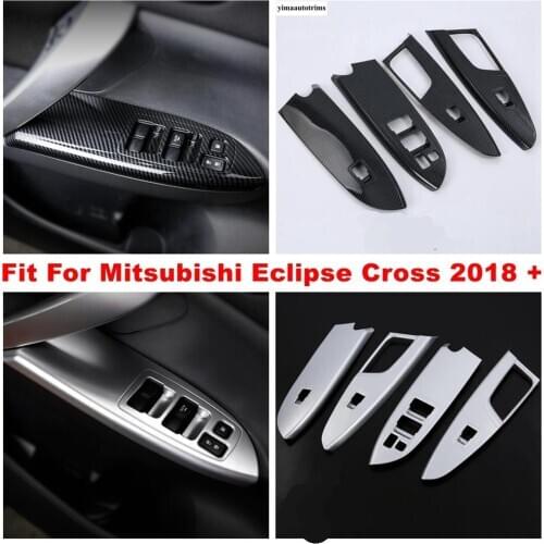 Door Handle Holder Window Lift Button Switch Panel Cover Trim ABS Carbon Fiber Look Kit For Mitsubishi Eclipse Cross 2018 - 2021