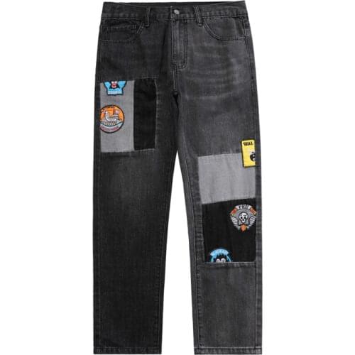 High Street Casual Jeans Men Vintage Bone Print Denim Pants Hip Hop Loose Straight High Waist Trousers Unisex Streetwear Gothic