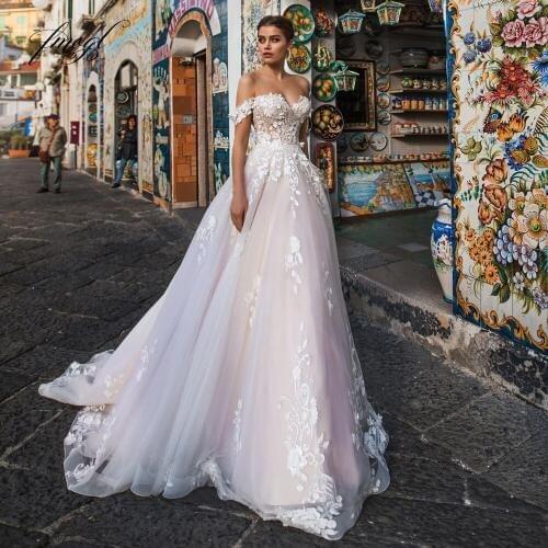 Fmogl Sexy Illusion Boat Neck Lace A Line Wedding Dresses 2021 Luxury Appliques Court Train Vintage Bridal Gowns Plus Size
