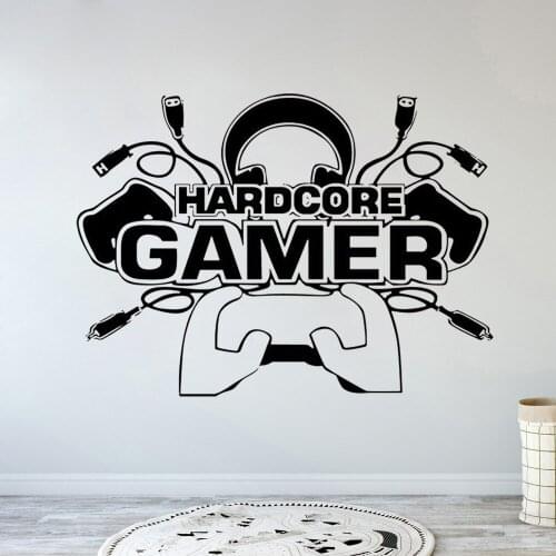Game Controller Video Wall Decals Hardcore Gamer Wall Sticker for Kids Bedroom Eat Sleep Game Wall Decor Vinyl Murals B396