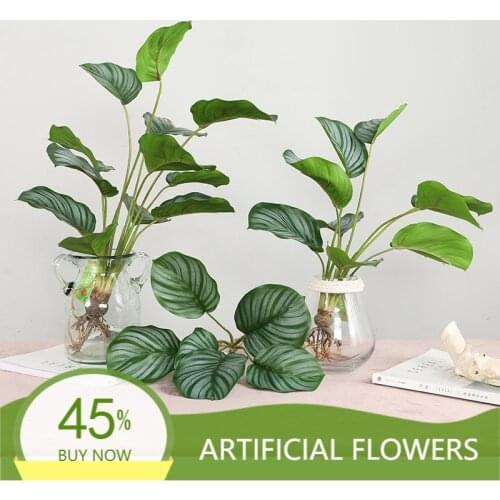 Artificial Apple Leaves Simulation Green Plants Large with Long Stem for Vase Home Wedding Decorations