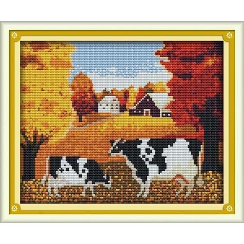 Everlasting Love The Autumn Cows Chinese Cross Stitch Kits Ecological Cotton Stamped 11 14 CT DIY Christmas Decorations For Home