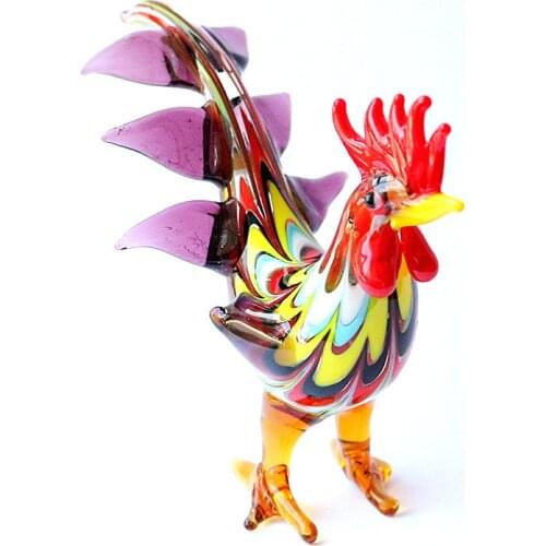 Hook Silk Craft Handmade Glass Cock Figurines Cute Vivid Rooster Ornaments Holiday Party Gifts For Kids Home Room Tabletop Decor