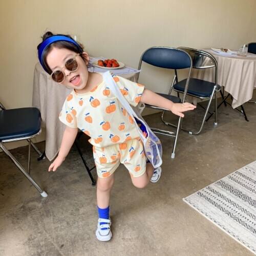 Summer cute girls fruit printed clothes sets cotton outfits short sleeve Tee and shorts casual clothings