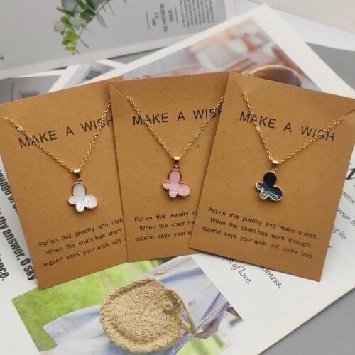 Cute Butterfly Necklace Korean Fashion Pendant Women Collar Neck Jewelry White Pink White Color Necklace for Girl Jewelry
