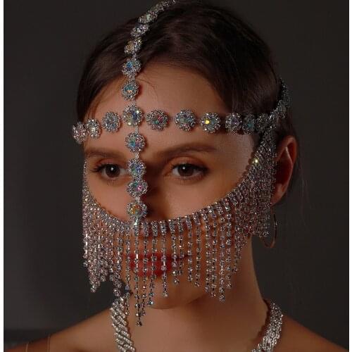 Fashion Kawaii Halloween Rhinestone Tassel Mask Chain for Face Women New Luxury Designer Decoration Party Wedding Face Mask Gift