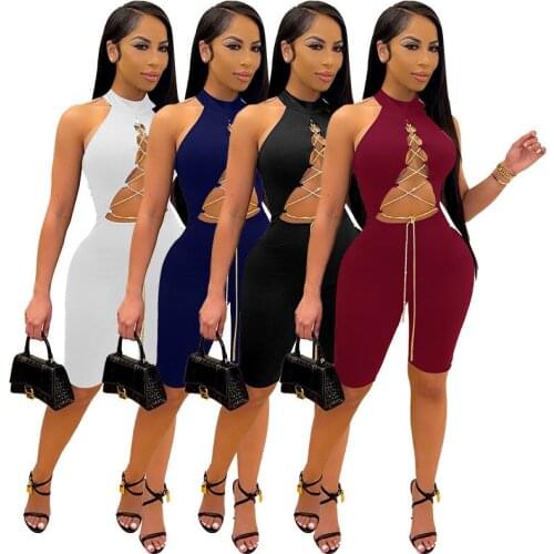 Hollow Out Sexy Sleeveless Jumpsuit And Romper Summer Solid Casual Sheath Overalls Female Playsuits