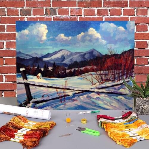 Landscape Winter Printed Canvas 11CT Cross-Stitch Full Kit Embroidery DMC Threads Handicraft Hobby Sewing Handmade Jewelry